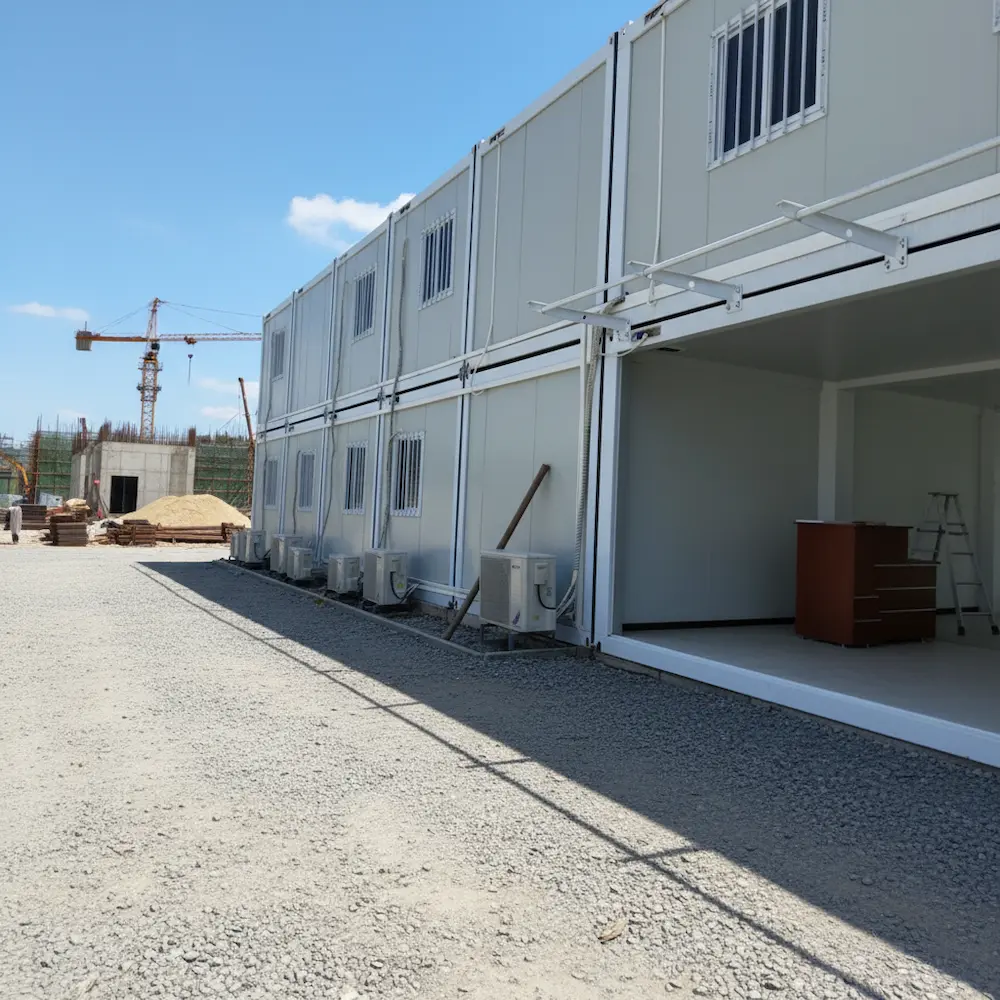 Flat pack container house walls roof doors and windows installed