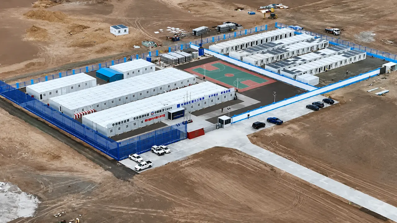 Two-story container camp building with stacked units