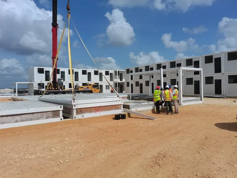 Worker accommodation camp layout with modular buildings